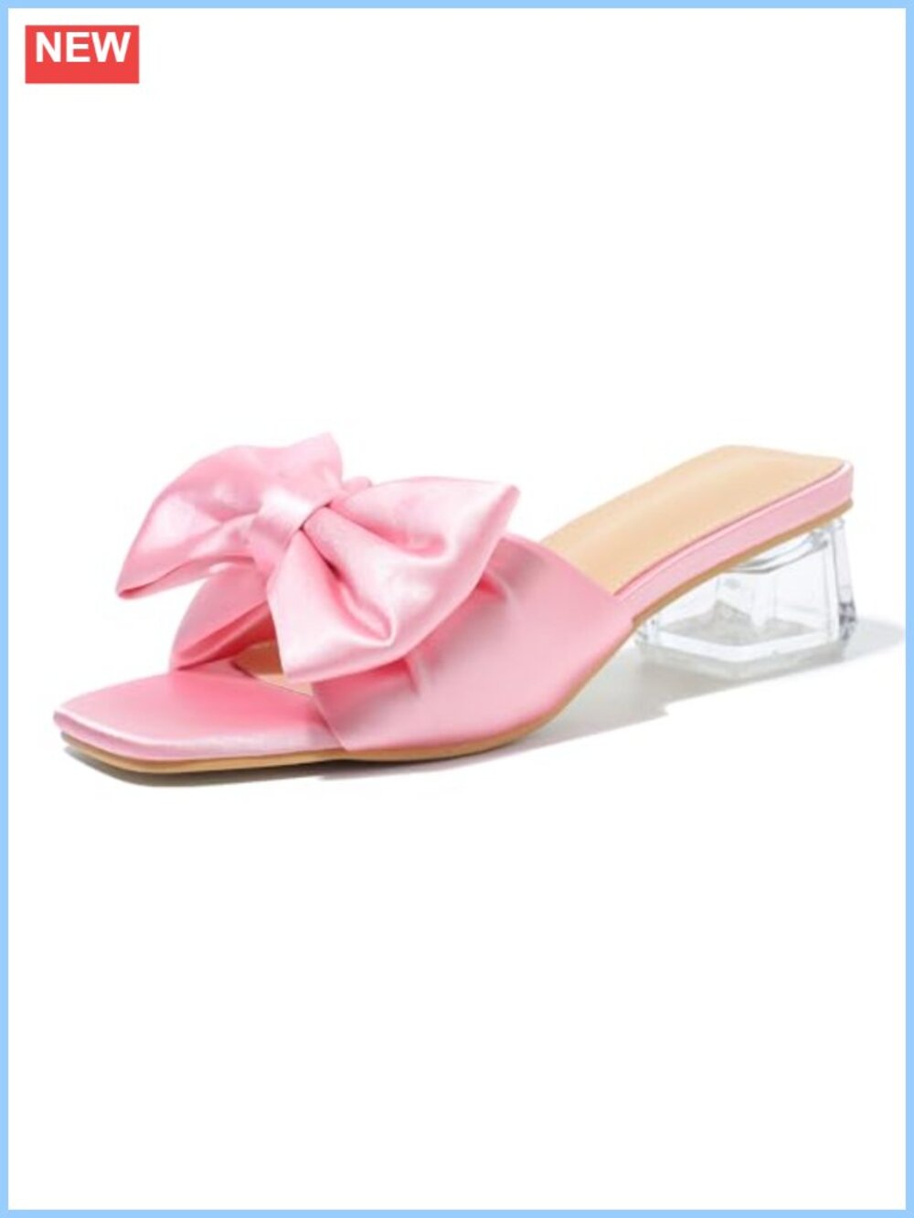 Heiyom Women's Bow Tie Block Heeled Sandals Satin Slip On Mules Comfortable